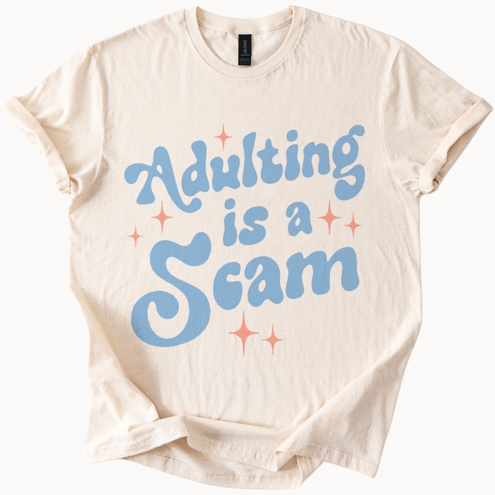 Adulting is a Scam Retro Bubble Letter Graphic Tee Natural